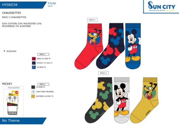 HY06034 PACK 3 CALCETINES MICKEY SUN CITY