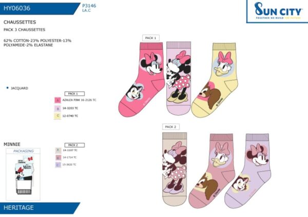 HY06036 PACK 3 CALCETINES MINNIE SUN CITY