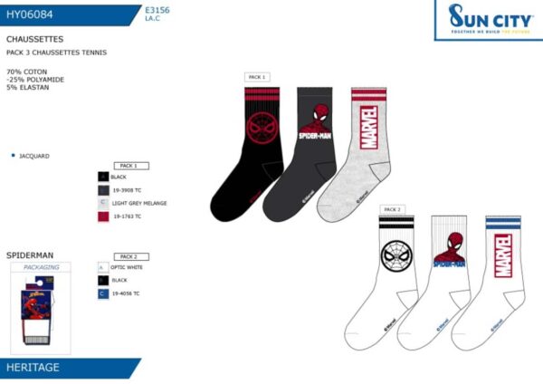 HY06084 PACK 3 CALCETINES SPORT SPIDERMAN SUN CITY