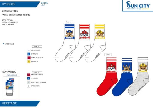 HY06085 PACK 3 CALCETINES SPORT PAW PATROL SUN CITY