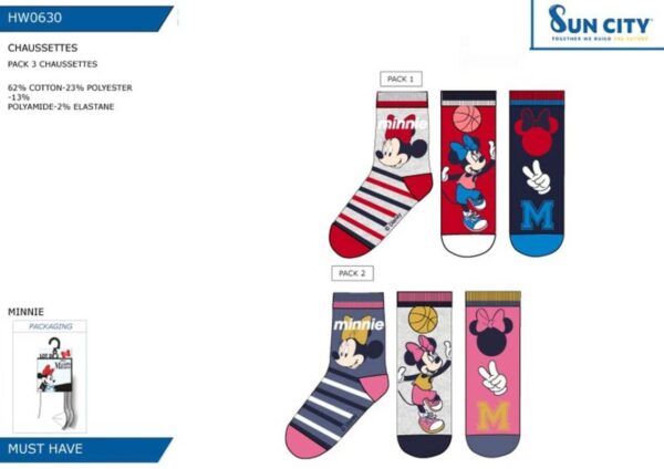 HW0630 PACK 3 CALCETINES MINNIE SUN CITY