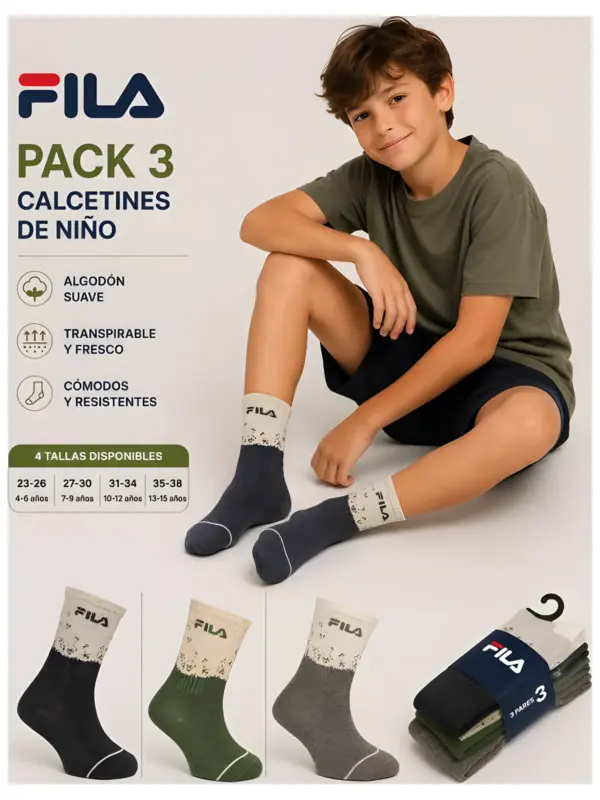 F8092 Calcetín Junior Niño Liso Fila Pack de 3