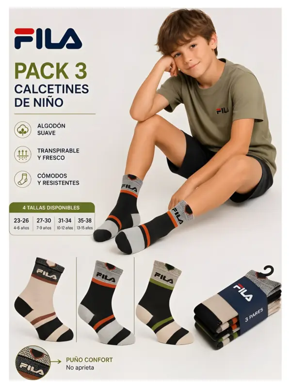 F8094 Calcetín Junior Niño Liso Fila Pack de 3