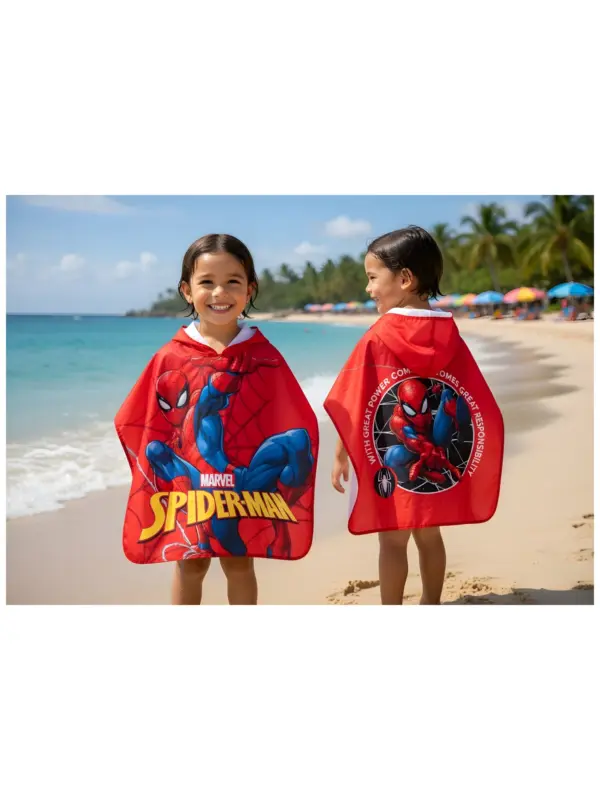 Ez78142 Poncho Playa Microfibra Spiderman Sun City