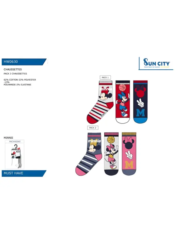 Hw0630 Pack 3 Calcetines Minnie Sun City