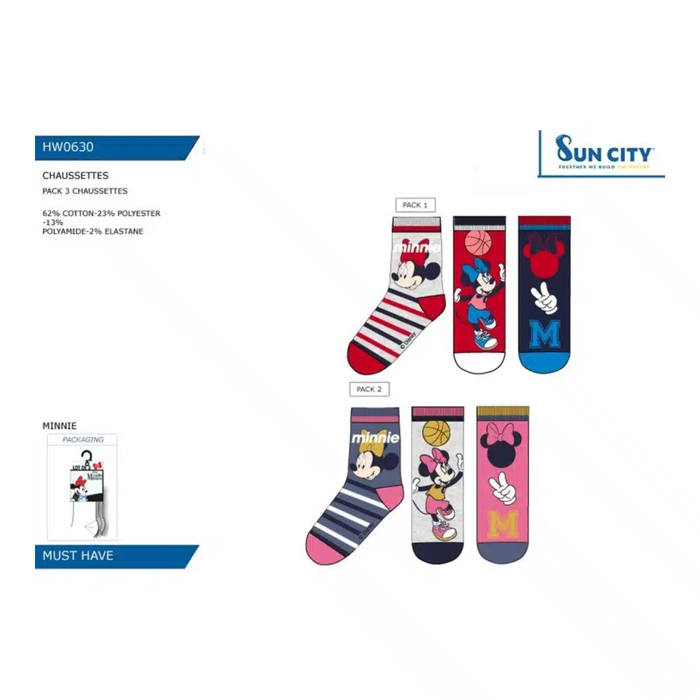 Hw0630 Pack 3 Calcetines Minnie Sun City