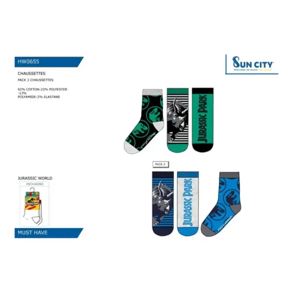 Hw0655 Pack 3 Calcetines Jurassic Sun City