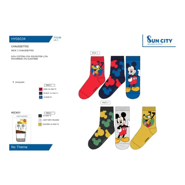 Hy06034 Pack 3 Calcetines Mickey Sun City