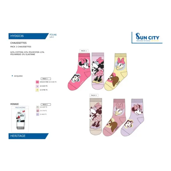 Hy06036 Pack 3 Calcetines Minnie Sun City