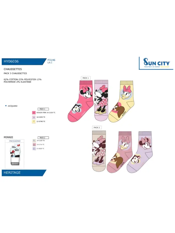 Hy06036 Pack 3 Calcetines Minnie Sun City