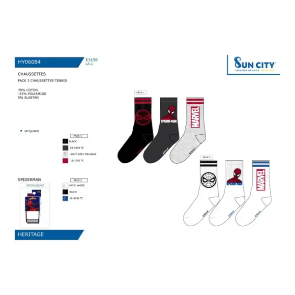 Hy06084 Pack 3 Calcetines Sport Spiderman Sun City