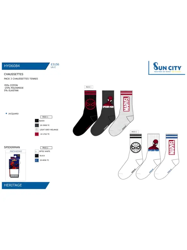 Hy06084 Pack 3 Calcetines Sport Spiderman Sun City