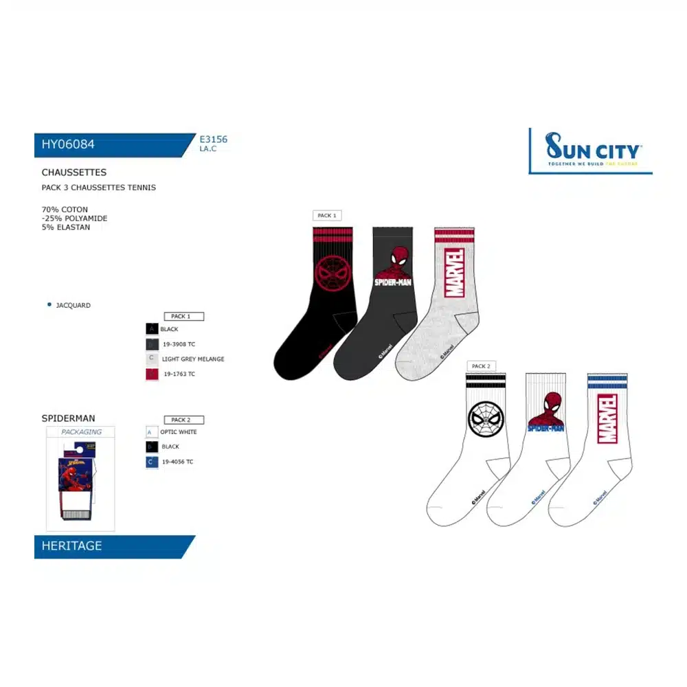 Hy06084 Pack 3 Calcetines Sport Spiderman Sun City