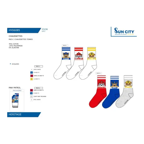 Hy06085 Pack 3 Calcetines Sport Paw Patrol Sun City