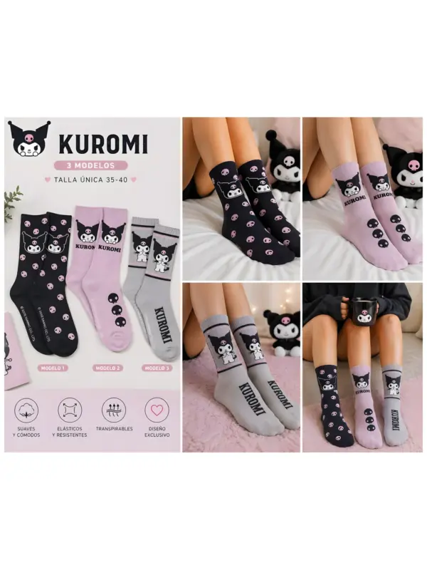 Hy57577 Calcetines Kuromi Sun City Pack 3