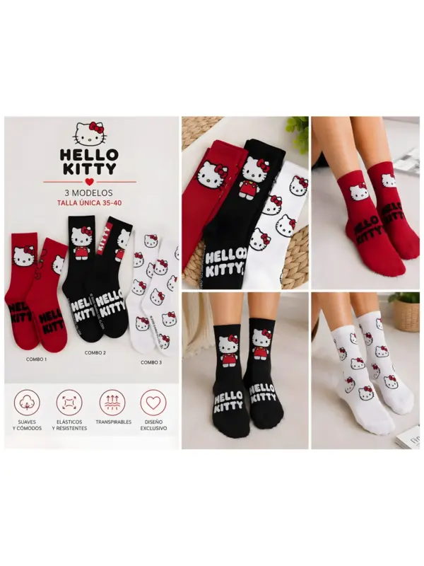 Hy57652 Calcetines Sport Hello Kitty Pack 3