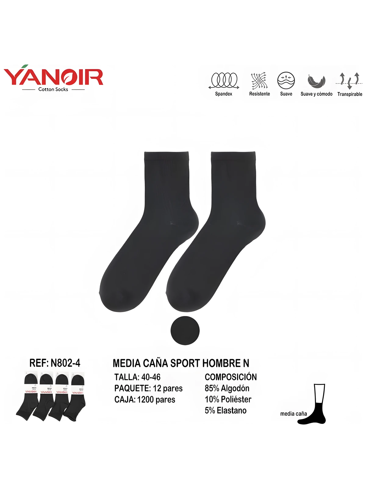 N802 Calcetin Media Caña Yanoir Pack12 - Imagen 2