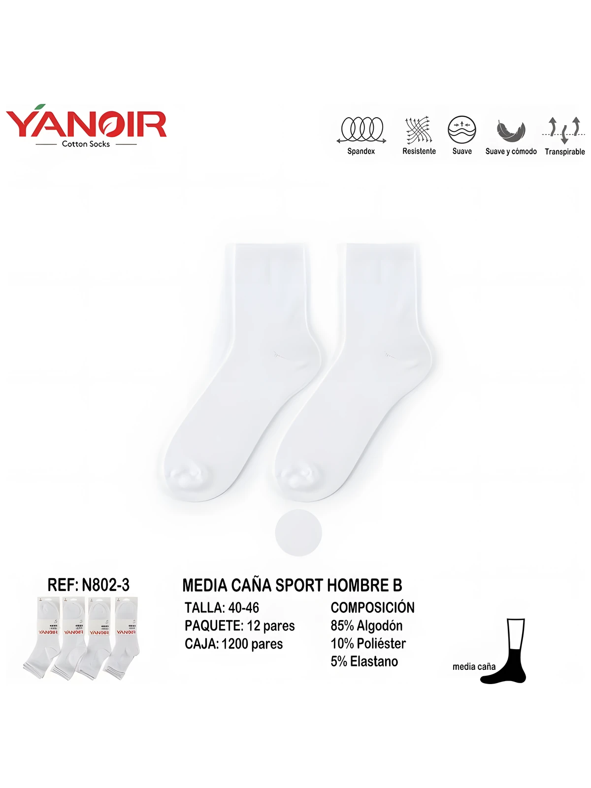 N802 Calcetin Media Caña Yanoir Pack12 - Imagen 3