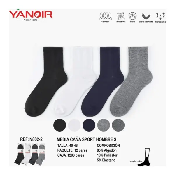 N802 Calcetin Media Caña Yanoir Pack12