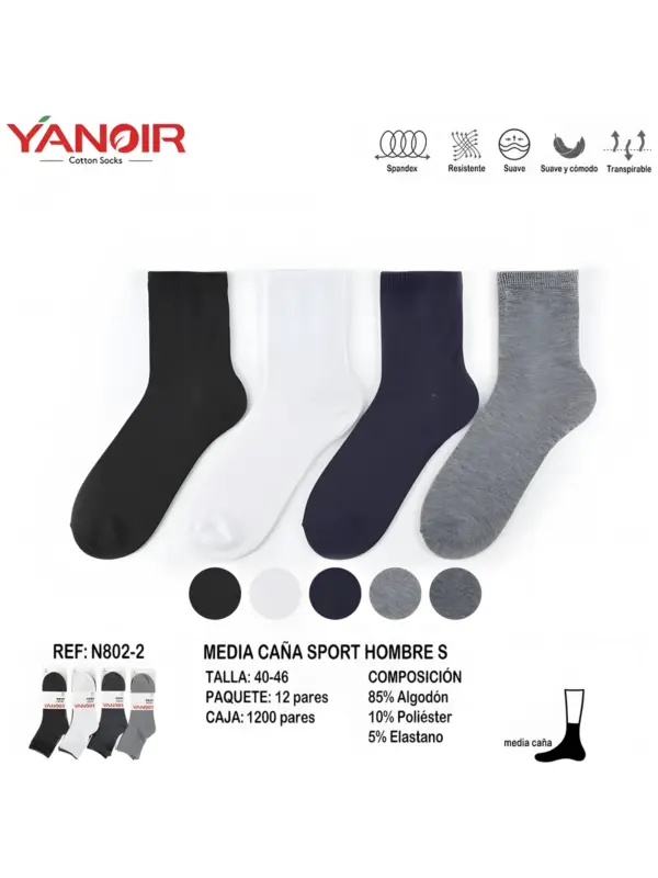 N802 Calcetin Media Caña Yanoir Pack12